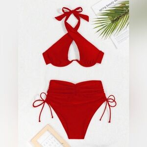 Red Two Piece High Waist Swim Wear (Brand New)
